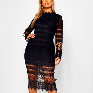 Laced Scallop Midi Dress by Boohoo